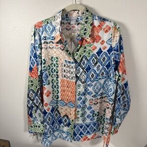 NWT Chico Button Down Floral Blouse L/S Size 2 T1